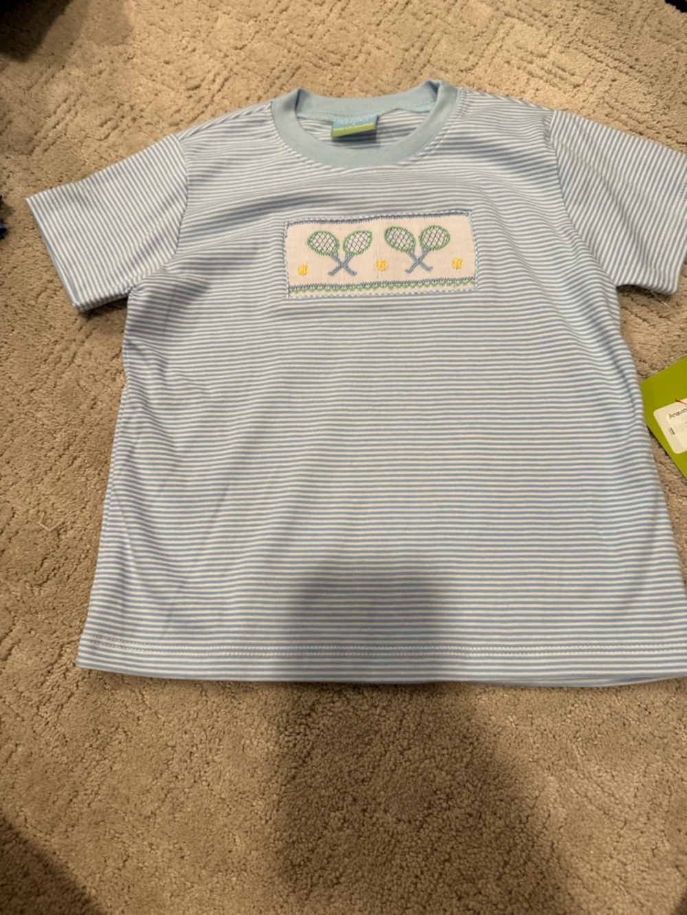 Boys Light Blue Striped Tennis Smocked Short Sleeve Tee
